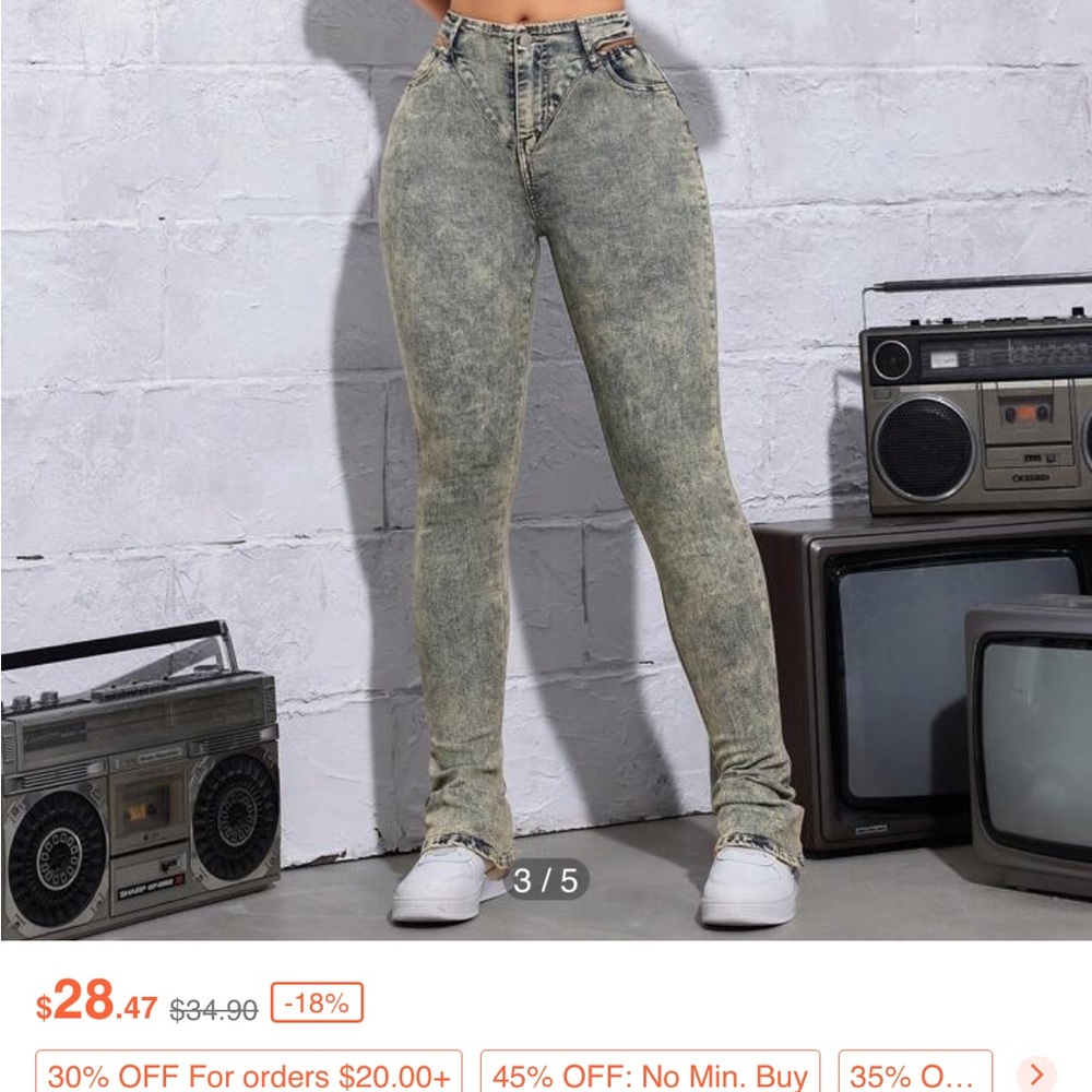 SHEIN ICON Street Style Elastic Hollow Out High Waisted Flared Jeans